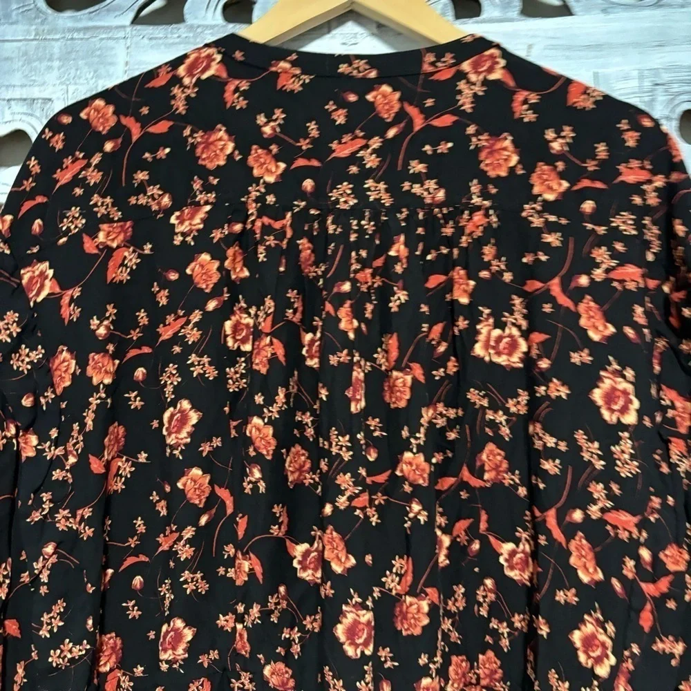 NEW Free People Flower Fields Long Sleeve orange/Black Boho Flowy Mini Dress